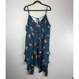 Xhilaration Fairy Midi Babydoll Dress Women SZ XXL Blue Asymmetrical Hem Floral